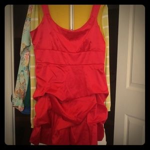 Satin red ruffled dress